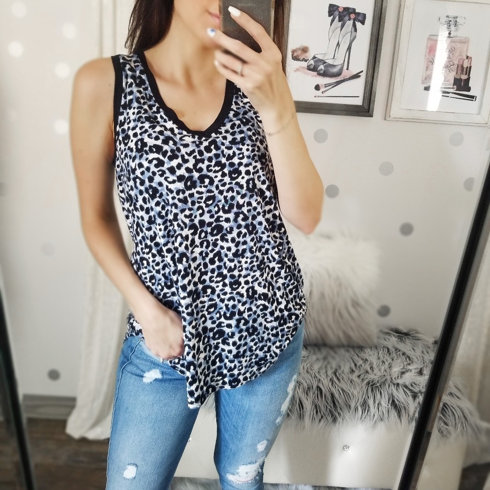 Blue Leopard Print Tank Top Tunic Leggings Top Summer Tanks Animal Print